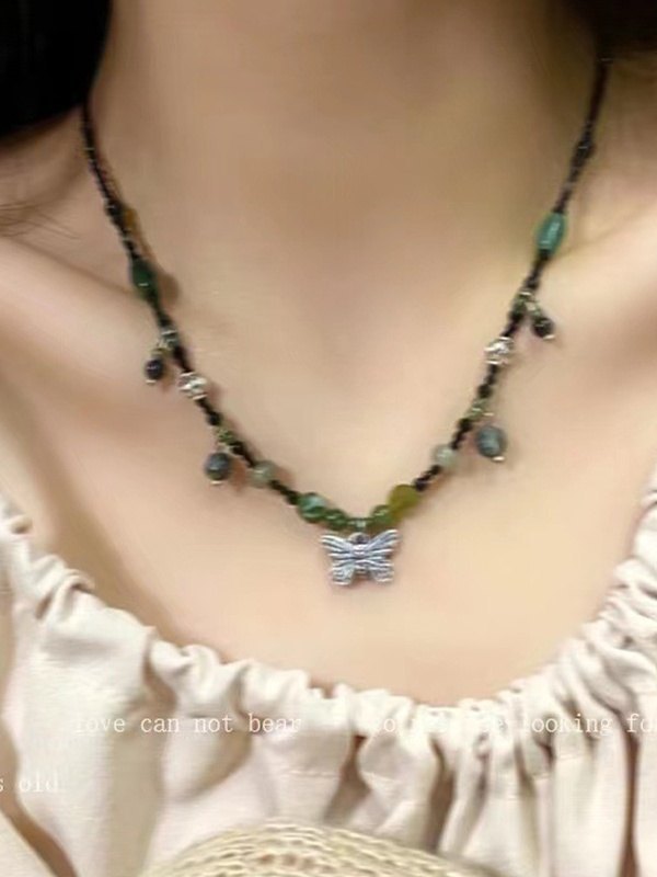 Vintage Schmetterling Perlen Halskette-1