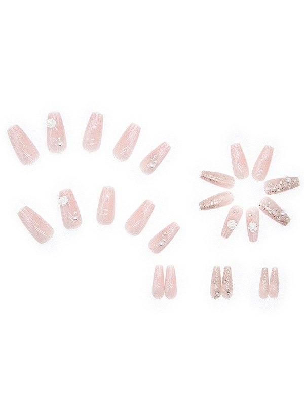 24 Stück Faux Pearl Floral Press On Nails-1