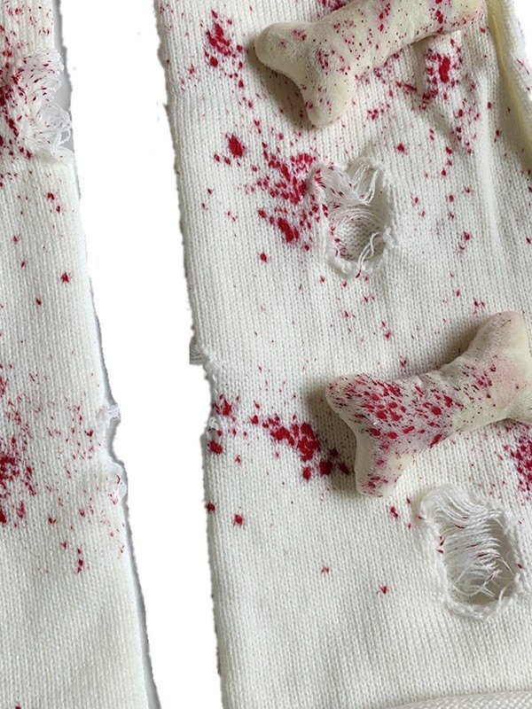 Blutiger gestrickter Beinwärmer in Distressed-Optik-2