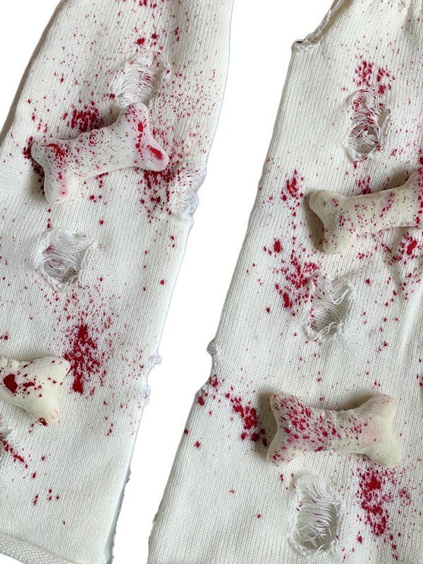 Blutiger gestrickter Beinwärmer in Distressed-Optik-1
