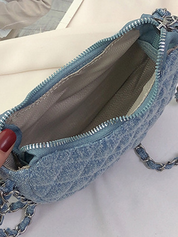 Denim-Rhombus-Ketten-Umhängetasche-3